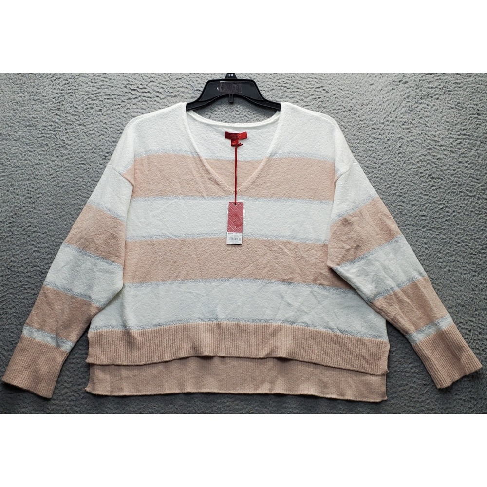 Jennifer‎ Lopez Cropped Sweater Womens XL Multi Striped V-Neck High Low Pullover